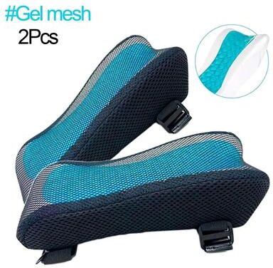 Cozy Casa Charm Office Chair Armrest Pad Elbow Pillow, Memory Foam Cooling Gel Support Cushion For Gaming Chair, Home Office, Desk 2pcs Blue