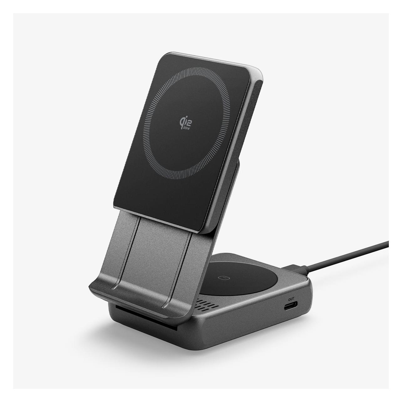 Spigen Essential Ef302moq Qi2.2 2in1 Magnetischer Magsafe Wireless Charger Schwarz (25 W) (ACH10399)