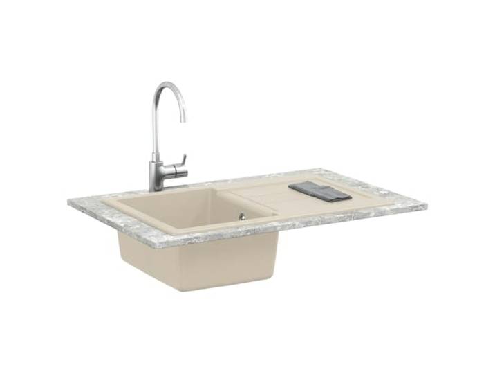 Spüle Beige 780x500mm Granit 80% Quarz 20% Harz Einbauspüle,Einkammer,Ablaufgarnitur mit Korbsieb,Topmontage,Einfache Reinigung