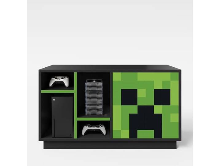 Phoenix Group AG TV - Lowboard mit Tür mit Push-Open, Creeper Design, Konsolenfach und Ablage, Schwarz, 1 Tür