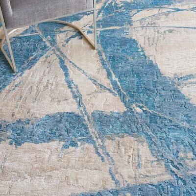 EXQUISITE RUGS Floor Art Hand-knotted Bamboo Silk Ivory/Light Blue Area Rug.