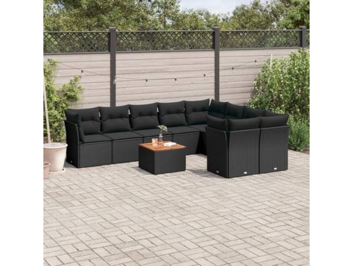 KTHLBRH Gartenmöbel-Set, 10-teilig, mit Kissen, schwarz Modulares PE-Rattan, Beistelltisch aus Akazienholz, wetterfest, mit wasserdichtem Behälter