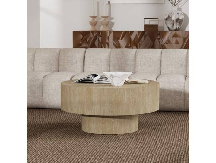 YYZIWYUN Runder Couchtisch in Trommelform Aus Holz Mit Rillenstruktur Moderner, Runder Couchtisch Aus Holz – Einzigartiger Beistelltisch Mit Rillenstruktur, Ideal Für Kleine Wohnzimmer