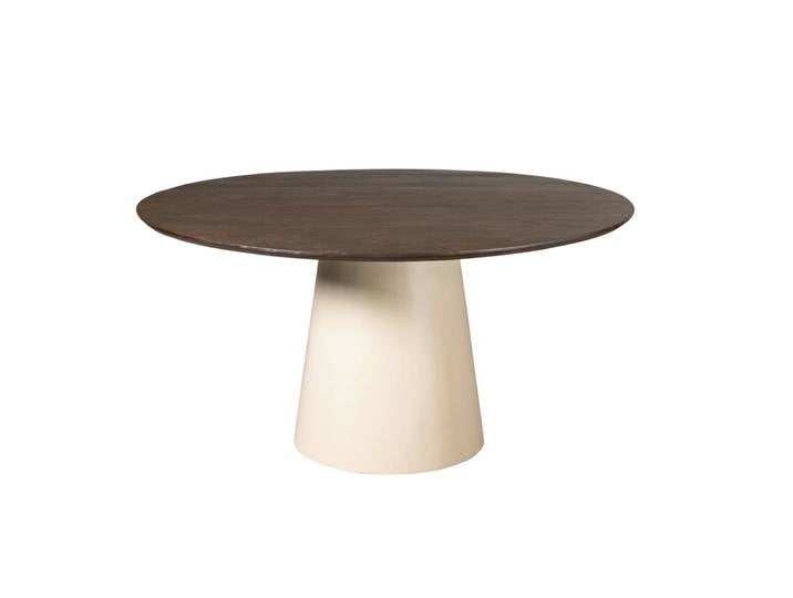 Table à manger ronde brune pied central beige d130 cm