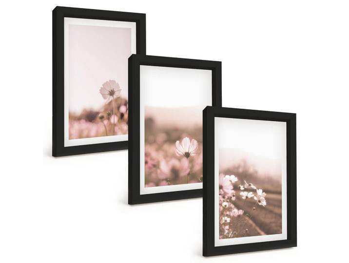 Tulup Bilder SET 3er Set - 20x30 cm Schwarzer Rahmen - Sommerlandschaften mit Wildblumenwiesen, Kunststoff, Rechteckig, 20x30 cm, Fotografie, Bilder & Rahmen, Bilder
