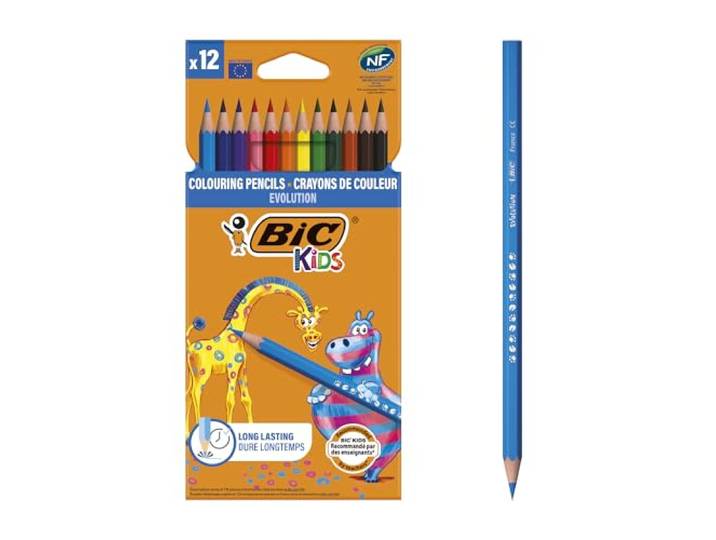 BIC Kids Evolution ECOlutions Kleurpotloden - Verschillende Kleuren, Pak van 12 Stuks