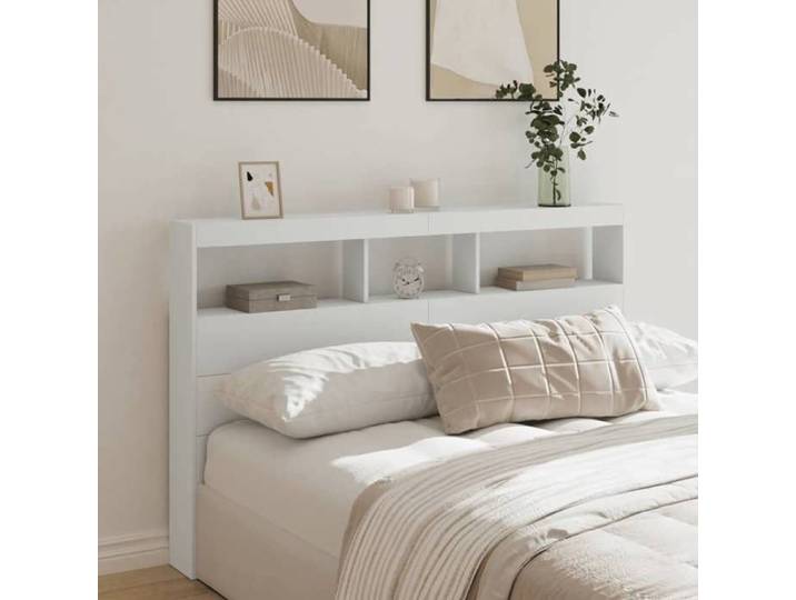 SALE 2026  Tête de lit Blanc - Armoire tête de lit avec LED blanc 160x17x102cm PRO439514033