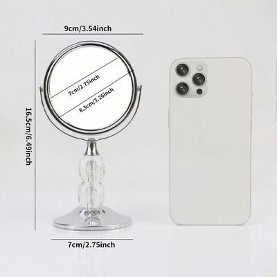 Fusion Finds Crystal Handle Makeup Mirror With 360 Rotating Double Sided Vanity Mirror Stand circular