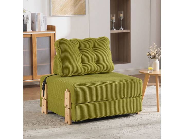 HOMVRA Fauteuil convertible 1 place en corduroy vert olive style nordique lit d'appoint pliable