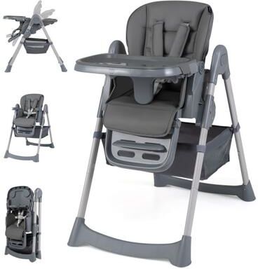 Costway Foldable High Chair with 7-Level Height Adjustment for Babies and Toddlers-Gray