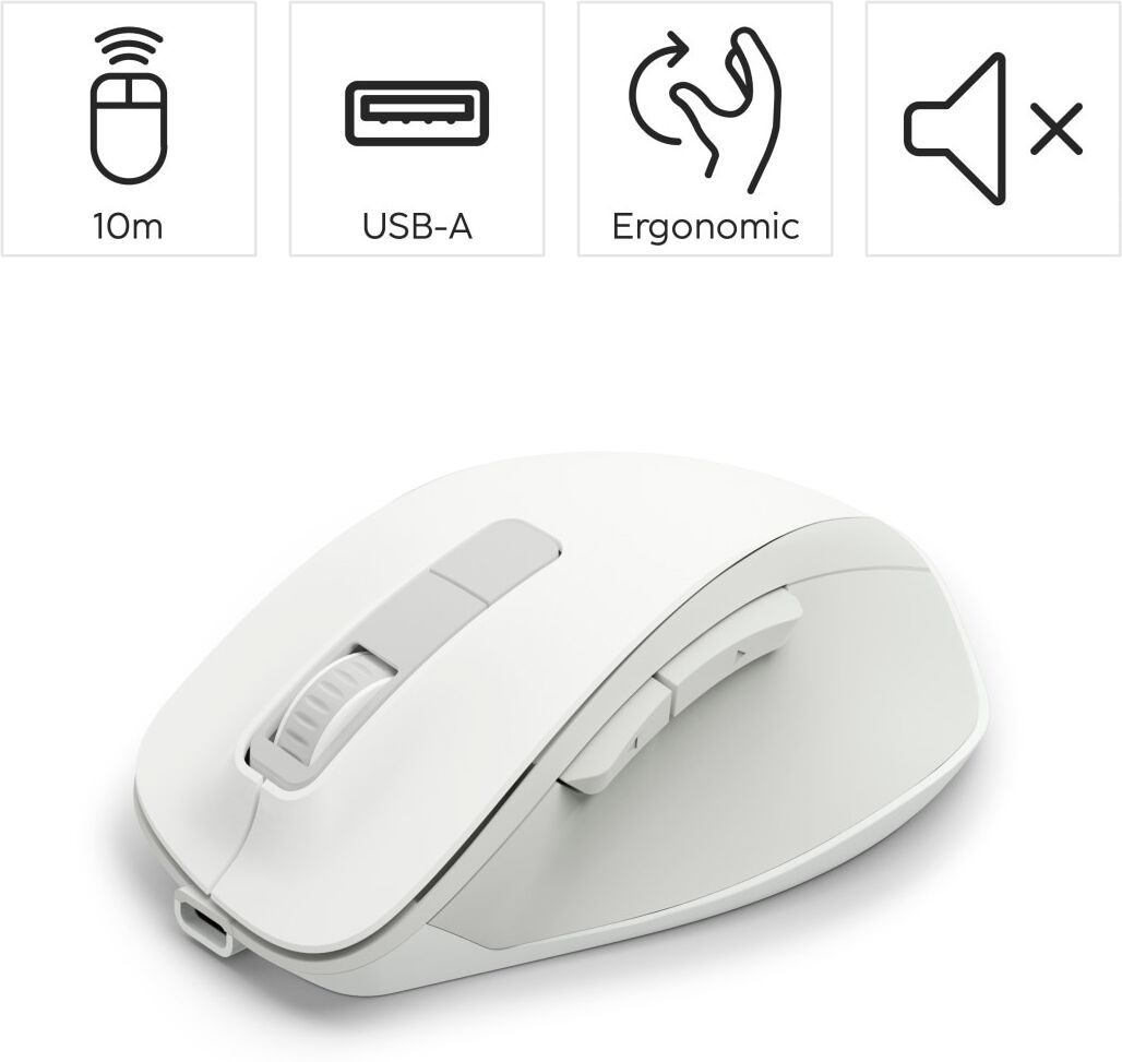 Hama Maus "Funkmaus WM-500 ergonomisch 6 Tasten", weiß, B:4,2cm H:8,5cm T:12cm, Computer-Mäuse, Ergonomisch, leise Klicks, Akku, Assist-Taste, DPI-Schalter, Maus