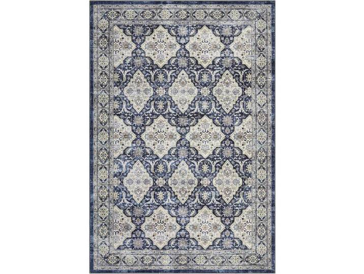 Tapis 200x290cm salon poils courts dos TPR antidérapant oriental lavable vintage chambre bleu
