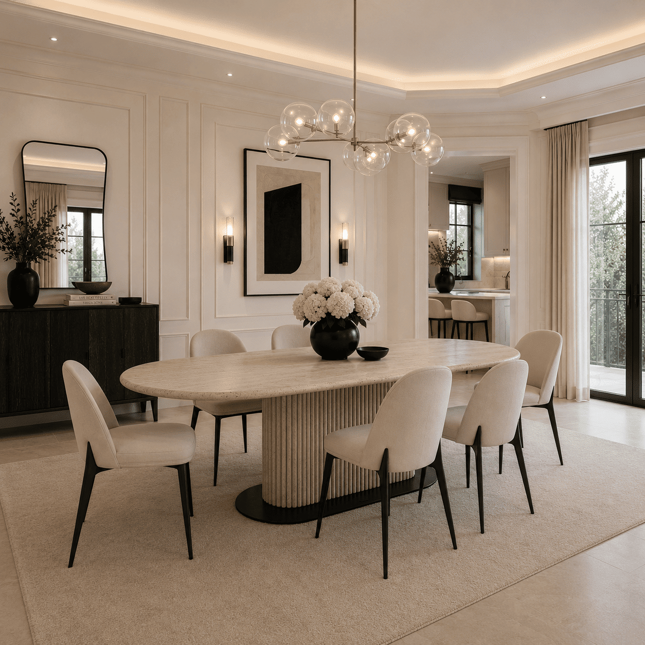 Casandra Luxury Travertine Marble Dining Table
