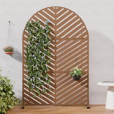 Lirago Outdoor Privacy Screen Arched Metal Privacy Fence with Chevron Cutout Freestanding Decorative Panel for Indoor & Outdoor Use