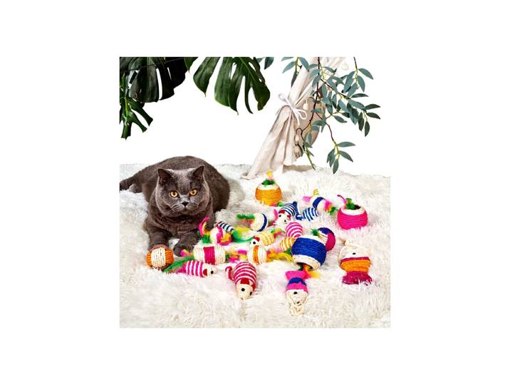 Meowmagic Lot de 4 jouets balles en sisal avec plumes