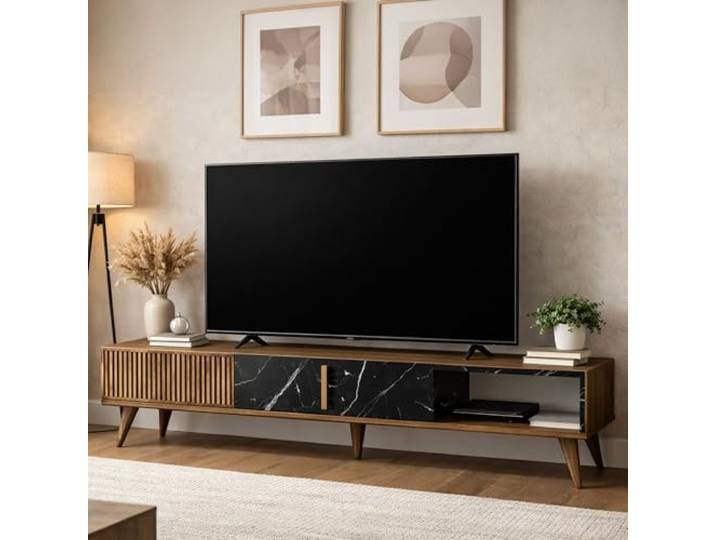 Dmora Fernsehtisch Kepler 180x35x40h cm Braun, 1 Fach, 1 Regal