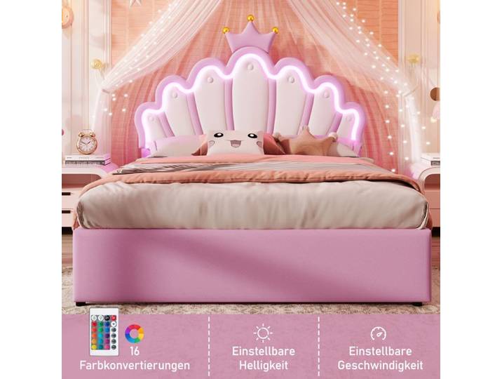 Plaque épaissieLit rembourré 140 x 200 cm sans matelas lumière ambiante télécommandée lit avec 2 tiroirs lit princesse en for