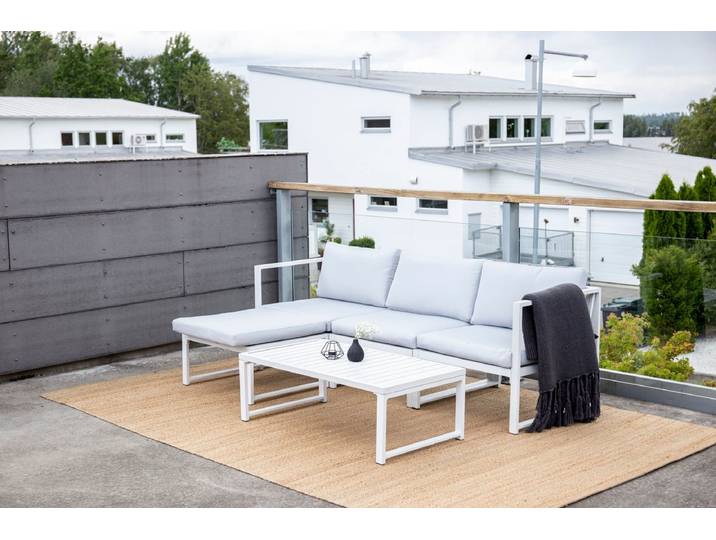 Garten Loungeset Alicia – mit hellgrauen Kissen & Couchtisch - Weiß-Hellgrau - Luxusbetten24