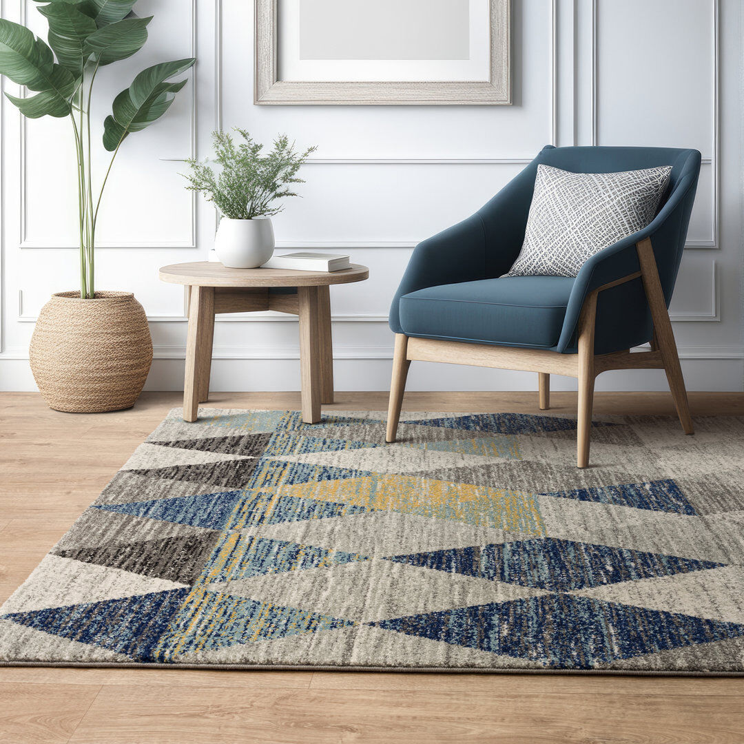 Langley Street Ralph Rectangle Geometric Dhurrie Blue Rectangle 120 x 170 cm