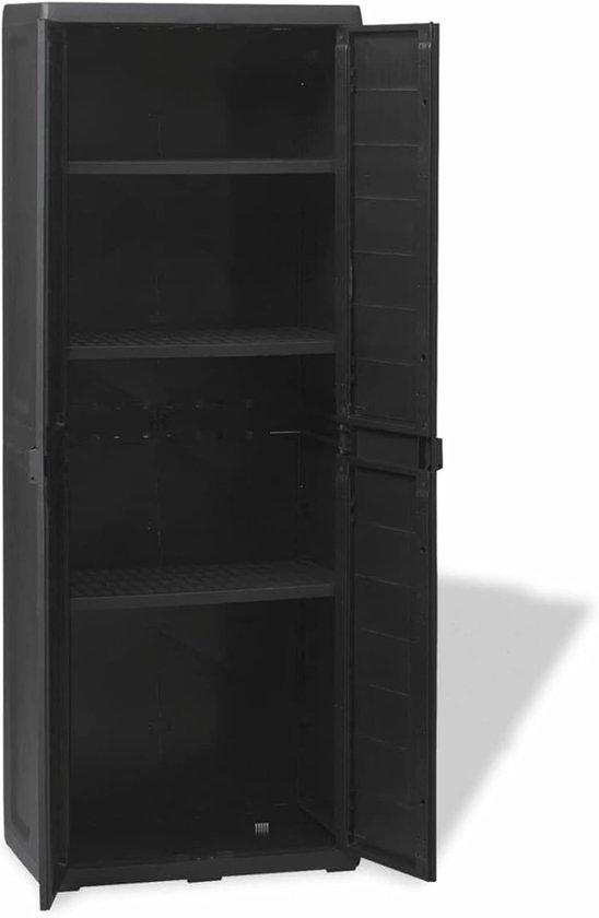 Famanu Schrank mit 3 Regalen - Werkzeugschrank für den Außenbereich - Gartenutensilien aufbewahren - - Kompaktes Design - Schwarz