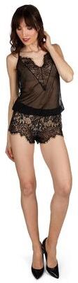 Plus Size Women's Women's Avril Lace Trim Backless Boy Short Romper by MeMoi in Black (Size 2X)