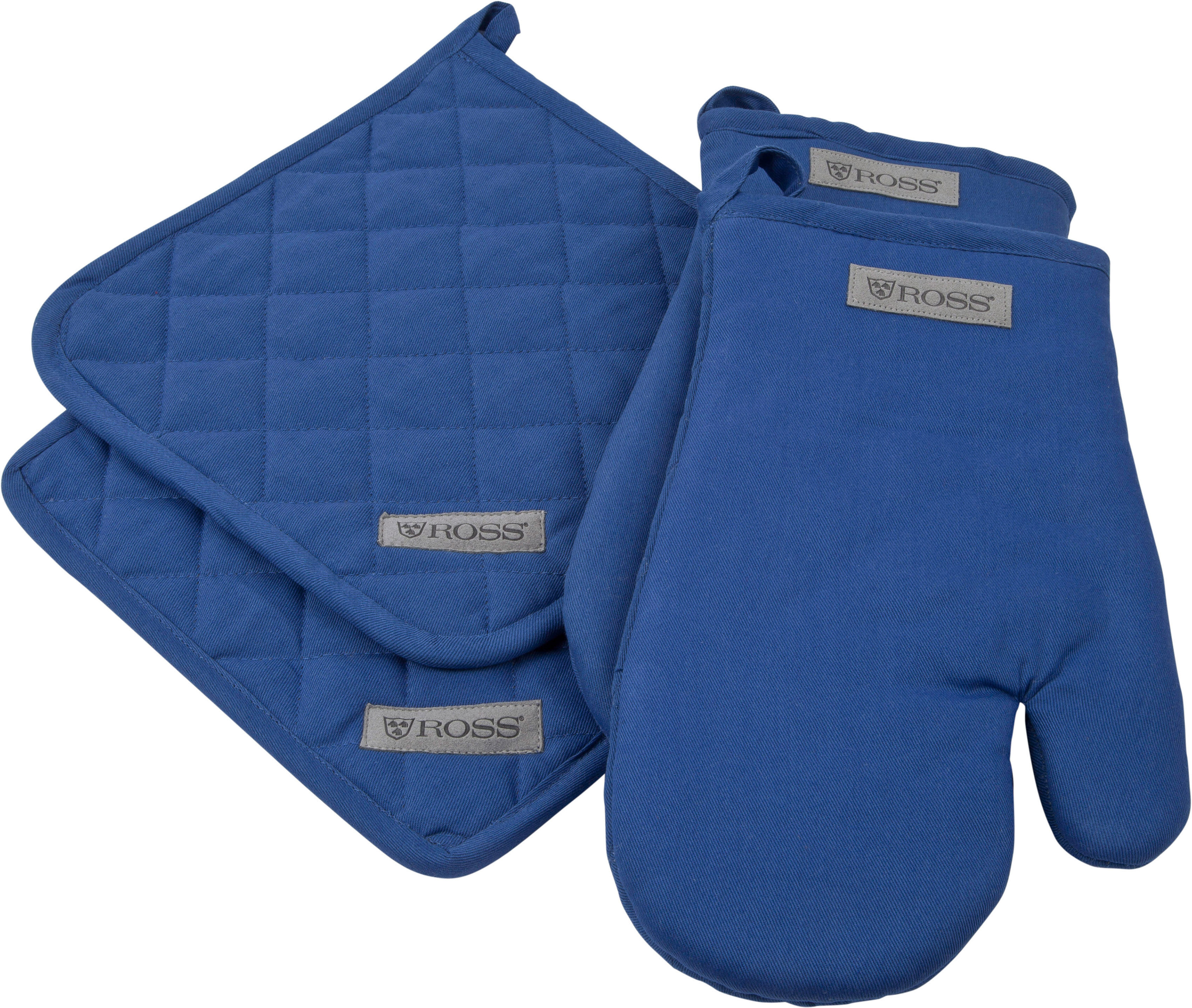 Topflappen ROSS "Exclusiv", blau, 100% Baumwolle, Topflappen, Topflappen, 2x Topflappen und 2x Grillhandschuh, 100% Baumwolle blau Einheitsgröße