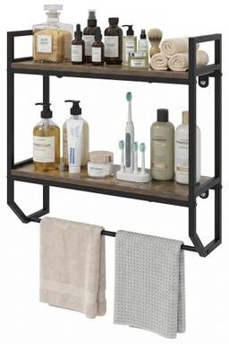 Costway Over the Toilet Shelf Wall Mounted for Bathroom with Metal Frame-Gray