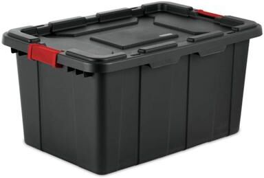 Sterilite 27 Gal Industrial Tote Stackable Storage Bin with Latching Lid, 4 Pack