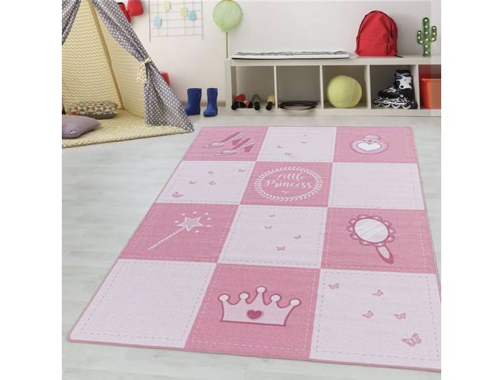 Teppium Tapis enfant motif à carreaux de petite princesse coloris rose 160x230 cm tapis chambre enfant tapis chambre bébé