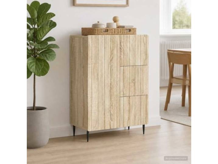 RJPLMFV Anrichte aus Holz, 66 cm, Sonoma-Eiche Regale, Schubladen, Türen 90°, Füße aus Eisen, modern, Esszimmer