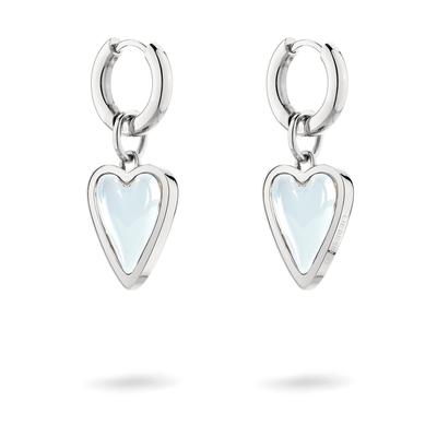 Paar Creolen LIEBESKIND BERLIN "Schmuck Ohrringe mit abnehmbaren Herz-Einhängern Glass Heart", edelstahlfarben, transparent, transparent, Ohrringe, Damen, Edelstahl, mit Glasstein