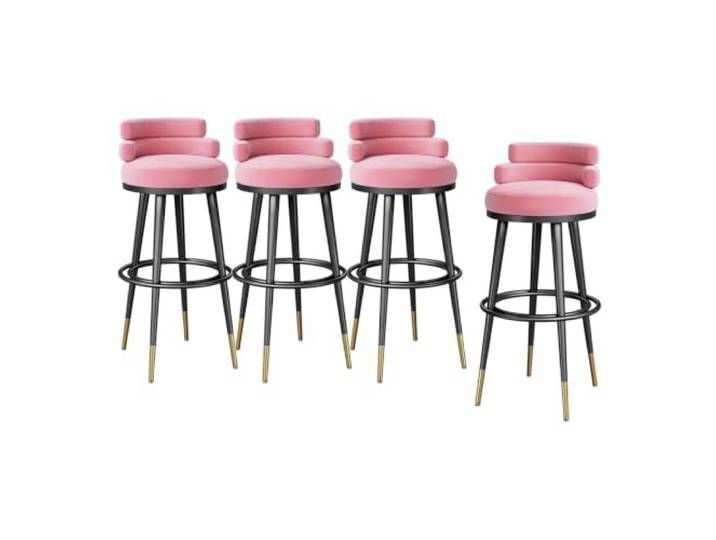 Guyifuny Barhocker Metallgestell Samt 4er Set Niedrige Rückenlehne Samtbezug auf dichtem Schaum, niedrige Rückenlehne für bequemes Sitzen, stabiles Metallgestell mit Fußstütze(Pink,29.5in)