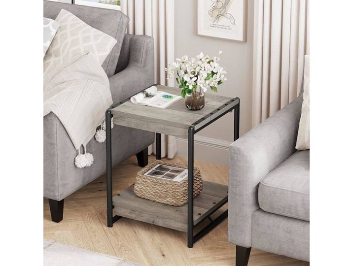 2 tables basses rustiques 2 niveaux gris