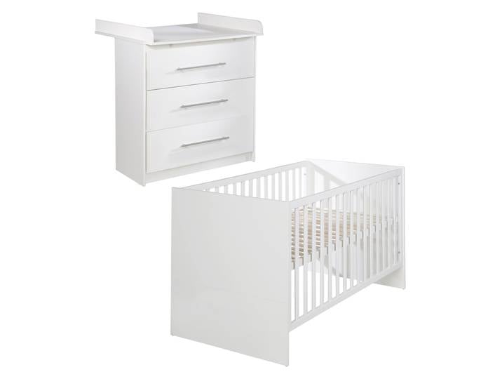 Möbelset 'Maren' 2-teilig - Kombi-Bett 70x140 + Wickelkommode schmal - Weiß