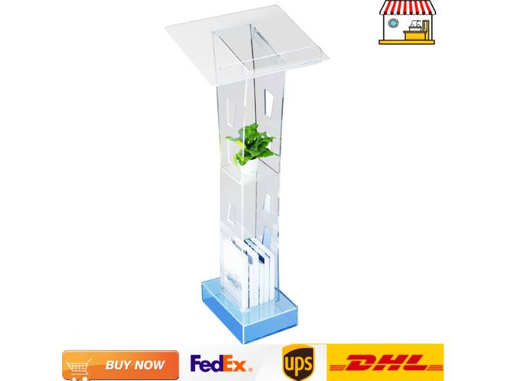 Podium en acrylique transparent éclairé Pupitre autoportant transparent de 43,3 pouces pour église, bureau, école avec étagère de rangement et éclairage