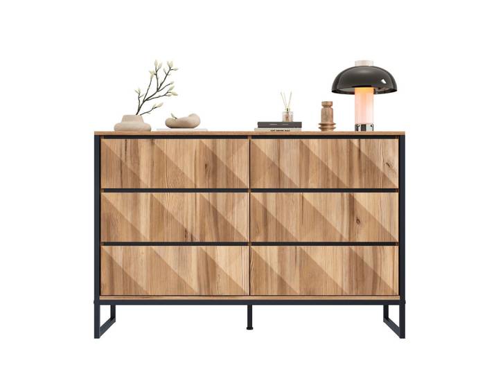 Flieks Sideboard Schwarz Holzoptik Metallbeine erhöhte Türen, Mehrfarbig, 40x80x120 cm, Kleinmöbel, Kommoden, Sideboards