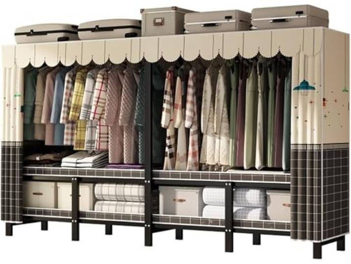 MmcdylyhEU Robuster, tragbarer Kleiderschrank mit Abdeckung – Faltbarer Kleiderständer, freistehender Kleider-Organizer aus Metall for Schlafzimmer(Yellow2,168x170x50cm)