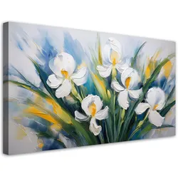 LEINWANDBILD Bemalte weiße Iris-Blumen 100x50cm