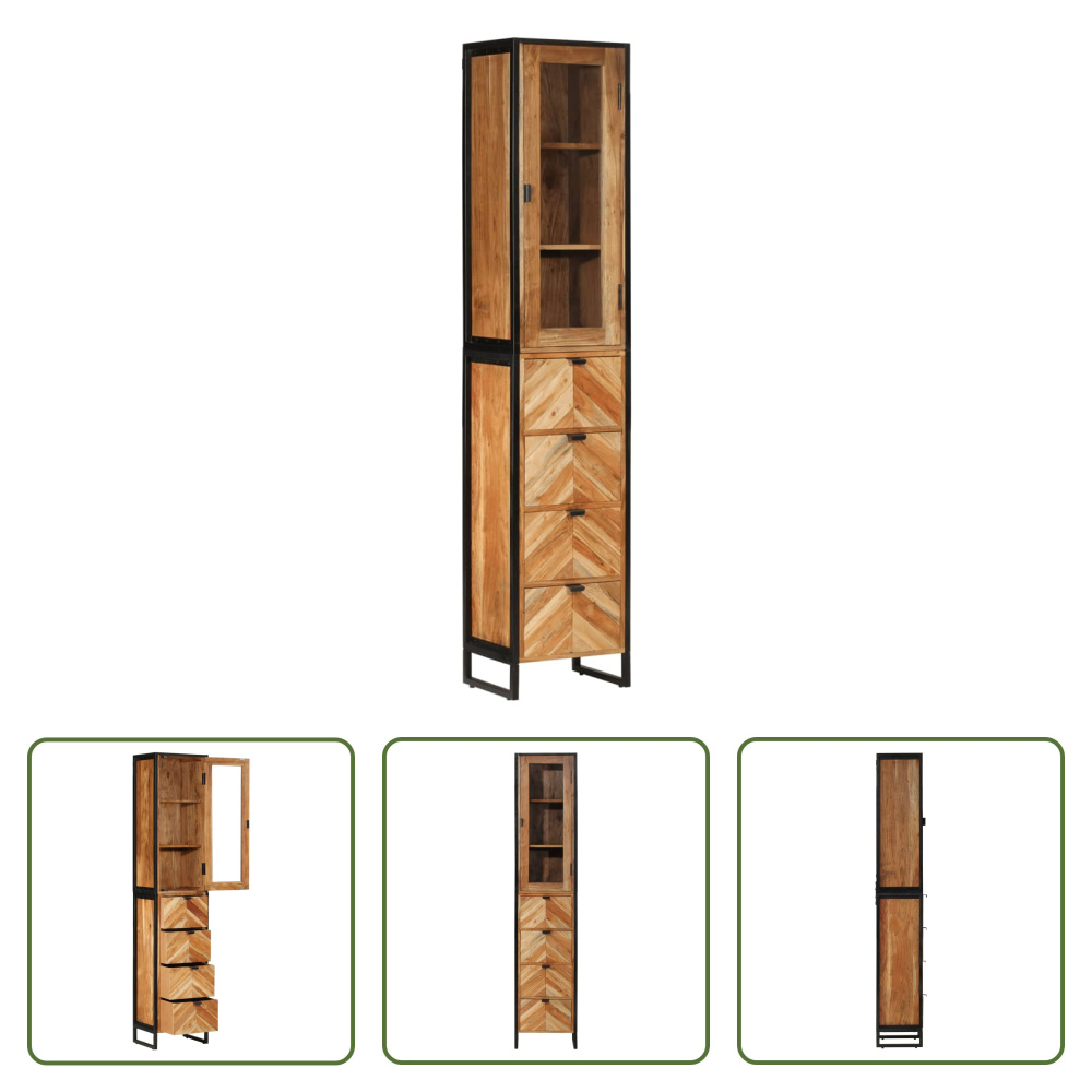 The Living Store Badschrank 40x27x190 cm Eisen und Massivholz Akazie
