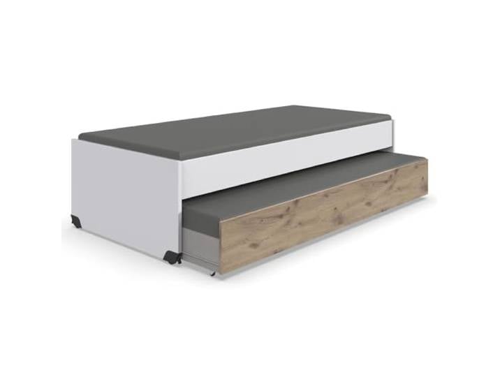Lomadox Jugendzimmer-Bett mit 90x200 cm Liegefläche in weiß mit Eiche, mit Bettschublade, mit Rollen, kompaktes Design