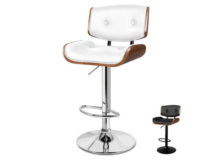 Barhocker Odette PU-Leder Weiß mit 360°-Drehung und Höhenverstellung, Kunststoff, 45x115.5x45 cm, Esszimmer, Barmöbel, Barhocker