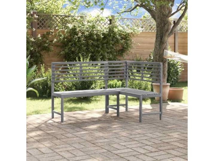HKQWPBF Garten-Eckbank Grau 140 cm Massivholz Akazie Sitzbank Balkon Massivholz Akazie, 140 cm breit, 2 Aufbauvarianten, für Garten Balkon Terrasse, grau