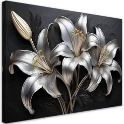 WANDBILD lilien blumen silber bemalt