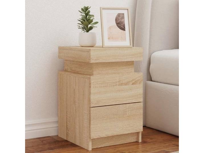 Table de Chevet avec Lumières LED Armoire de Lit avec Rangement Table de Nuit Armoire de Nuit Moderne Chêne 836753