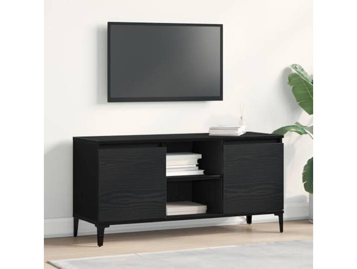 HEFZGDB TV-Schrank Schwarz Eiche 102x35x50 cm Holzwerkstoff mit Stahlbeinen - Moderner freistehender TV Unterschrank mit Stauraum für Wohnzimmer