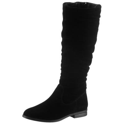 Stiefel TAMARIS, Damen, Gr. 37, Normalschaft, schwarz, Veloursleder, unifarben, Schuhe Stiefel, mit modischen Faltungen am Schaft
