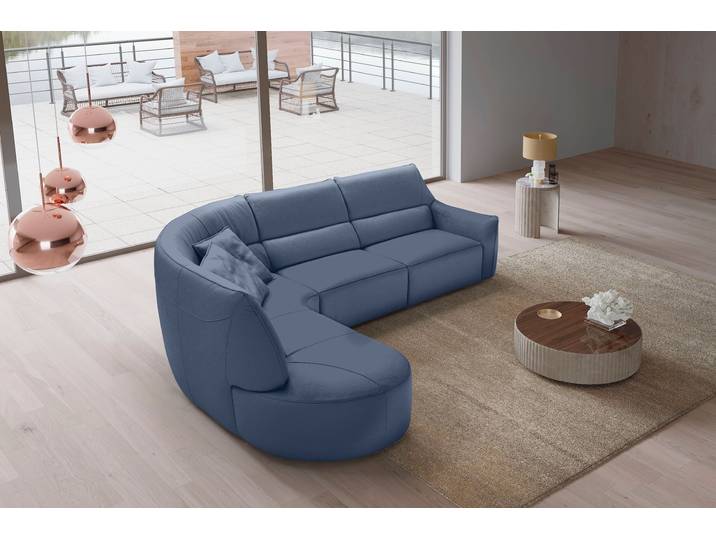 Ecksofa, Echtleder BULL, Ozeanblau, 330×205 cm, L-Form, Retro Design, EGOITALIANO