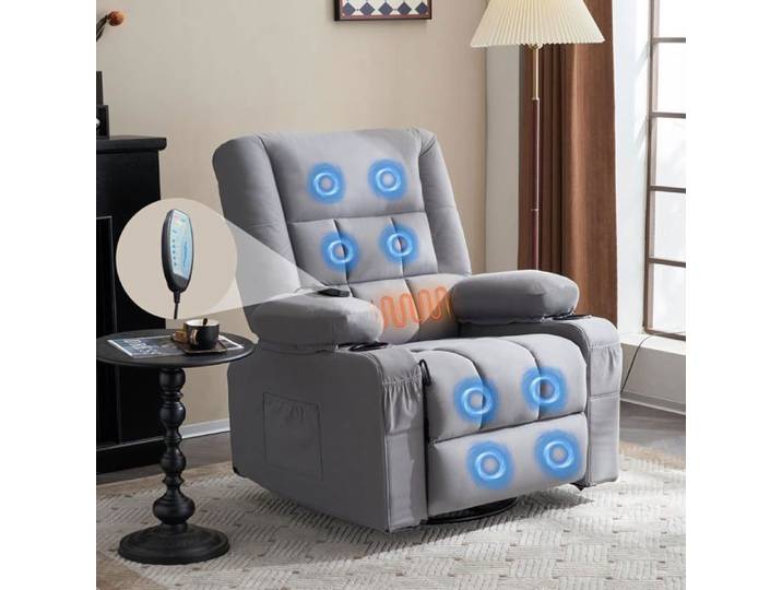 FIXIMASTER Fauteuil de Relaxation Inclinable TV Ergonomique avec 2 Porte-gobelets et Poche Salon/Cinéma - Gris