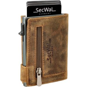 SecWal Kreditkartenetui Echt Leder braun Hunter, für 10 Karten, Münzfach mit Reißverschluss & Geldscheinfach, RFID Schutz