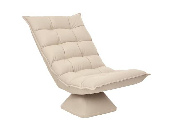 HOMCOM Fauteuil de sol paresseux Fauteuil Relax Design Capitonné Beige Dossier Inclinaison Réglable, Pivotant 360°, Revêtement Lin